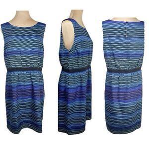 Loft Anne Taylor Tank Dress Jewel Geometric Print Lined Elastic Waist Large